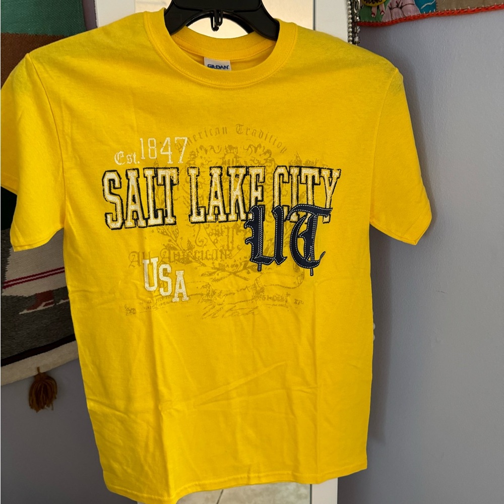 Salt Lake City, Utah, yellow short sleeve T-shirt, size small new with tags